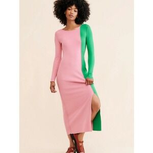 Rita Row Dress‎ Womens XS Pink Green Colorblock Long Sleeve Knit Maxi AKA Style